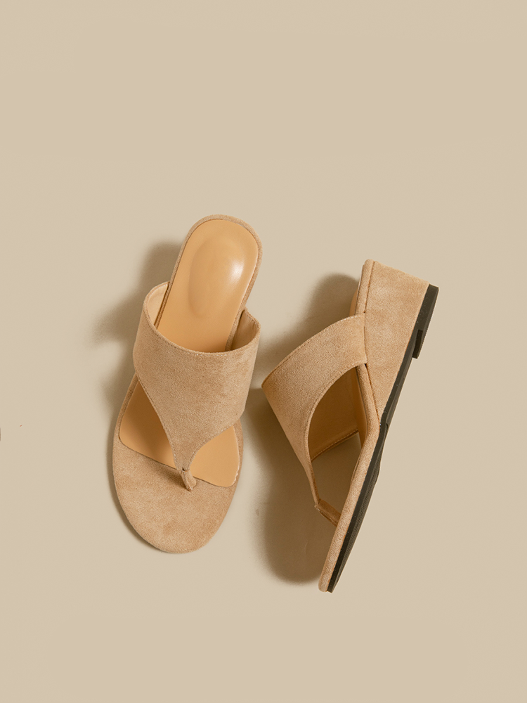 Suede Wedge Toe-Post Sandals