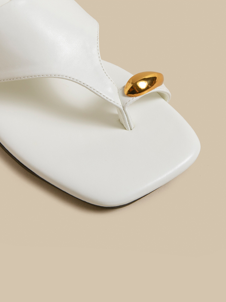 Lambskin Square Toe Toe-Loop Sandals