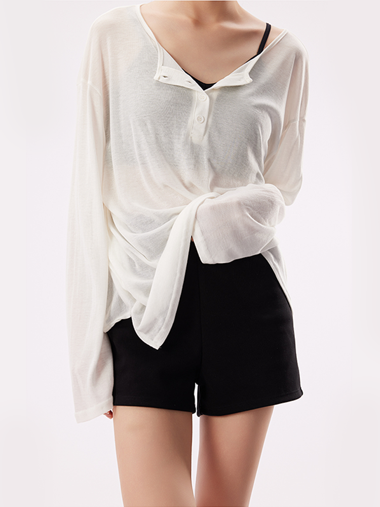 Loose Sheer Button-Up Sun Shirt – Long Sleeve Summer Top