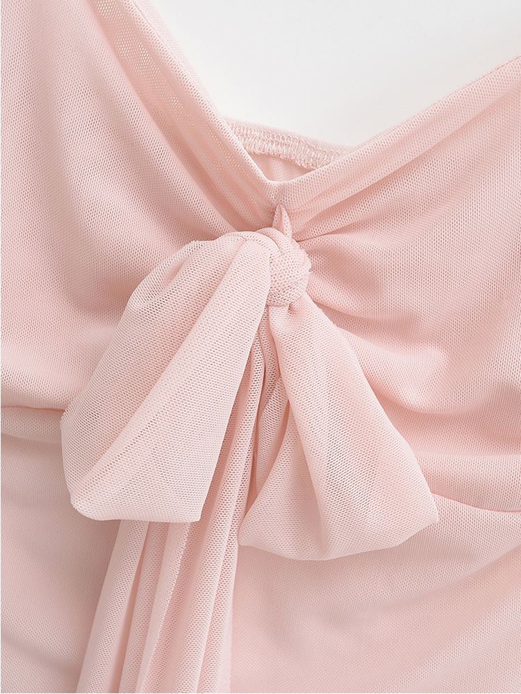 Mesh Ruched Bow Tie Strap Tube Top