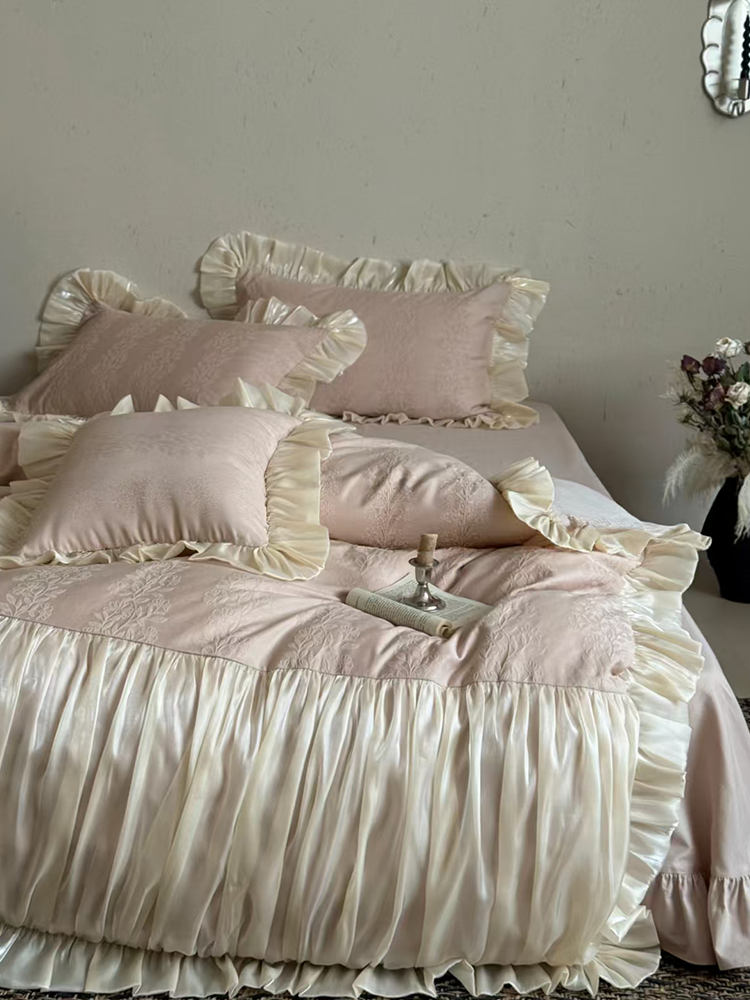 French Romantic Long Staple Cotton Bedding Set Jacquard Cotton Flannel Flat Sheet