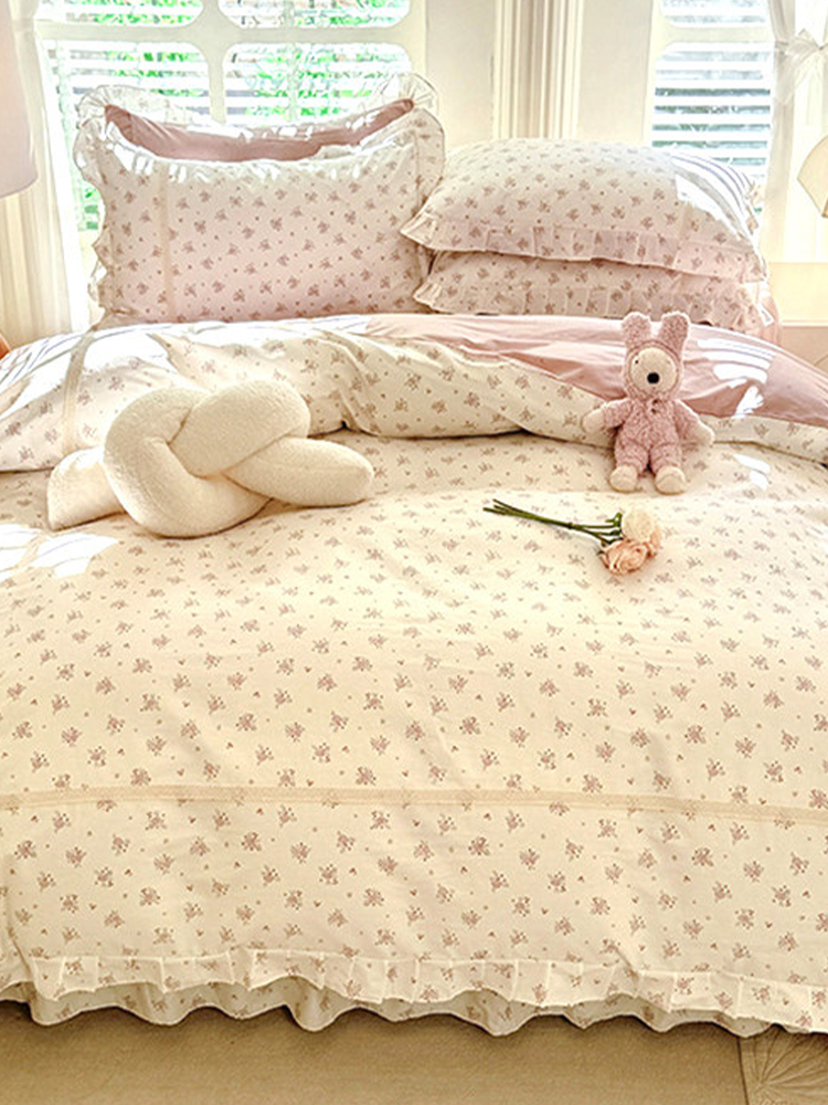 Princess Floral Cotton Bedding Set Flat Sheet