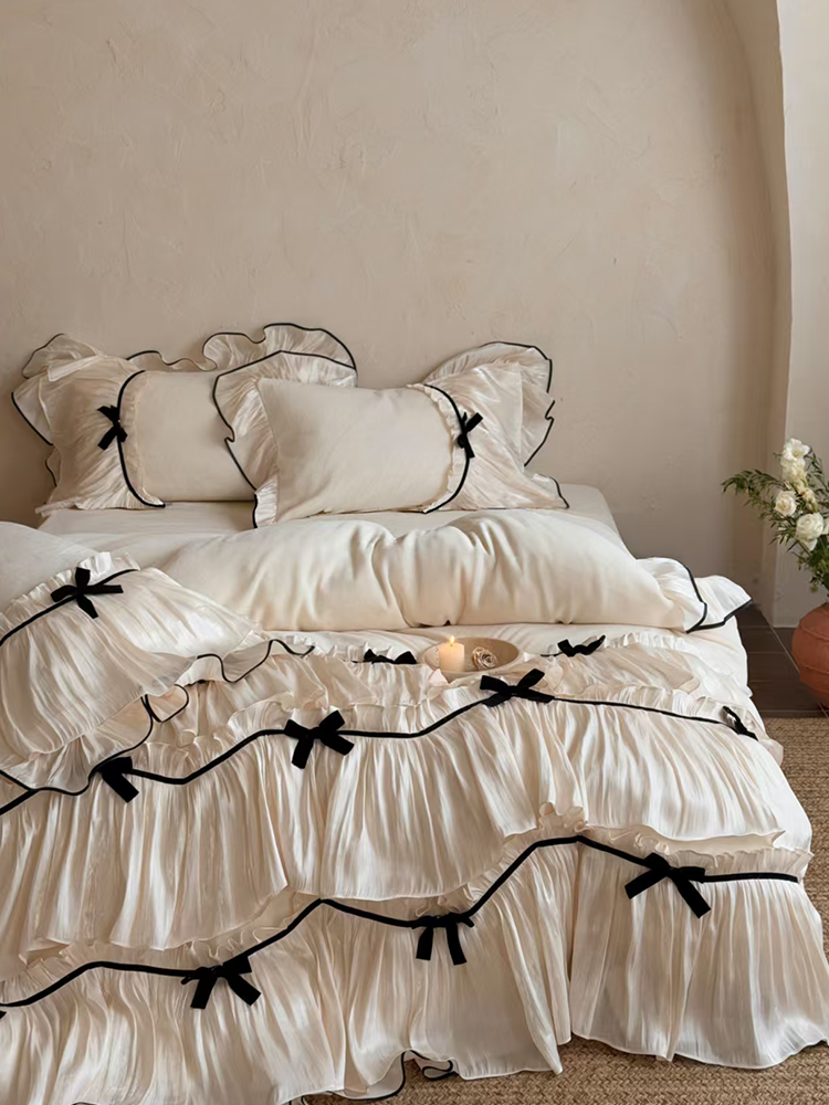 French Romantic Winter Ultra Soft Plush Fleece Bedding Set Ruffle Flat Sheet