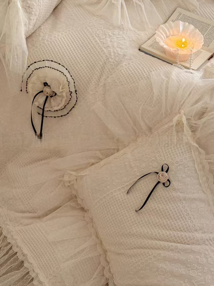 French Winter Ultra Soft Plush Fleece Bedding Set Romantic Lace Flat Sheet