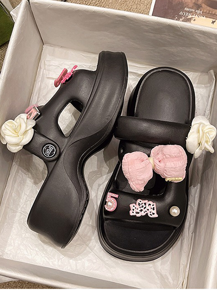 Bow Flower Platform Slides – 2-Way Cute Summer Sandals