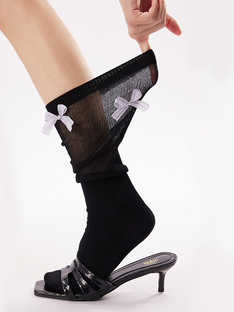 Bow Ruffle Long Socks Balletcore Sweet Style