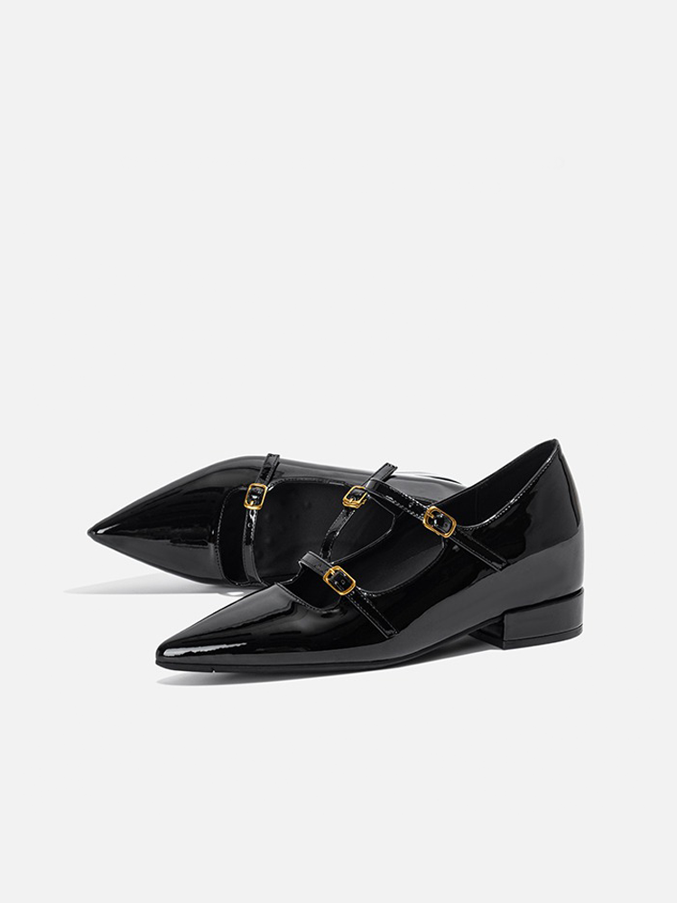 Hidden Wedge French Pointed Toe Mary Jane Flats