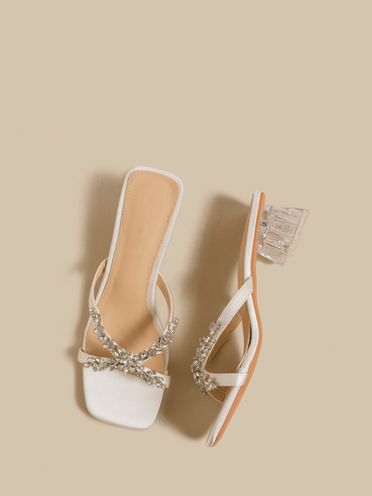 Crystal Heel Mule Sandals