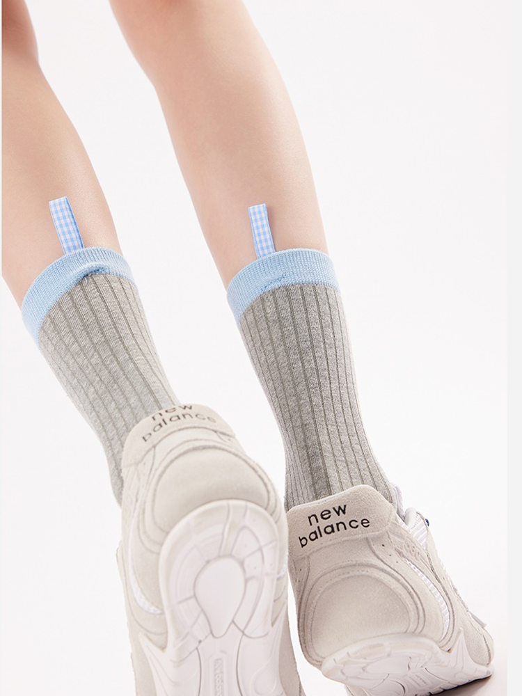 Contrast Label Cotton Crew Socks