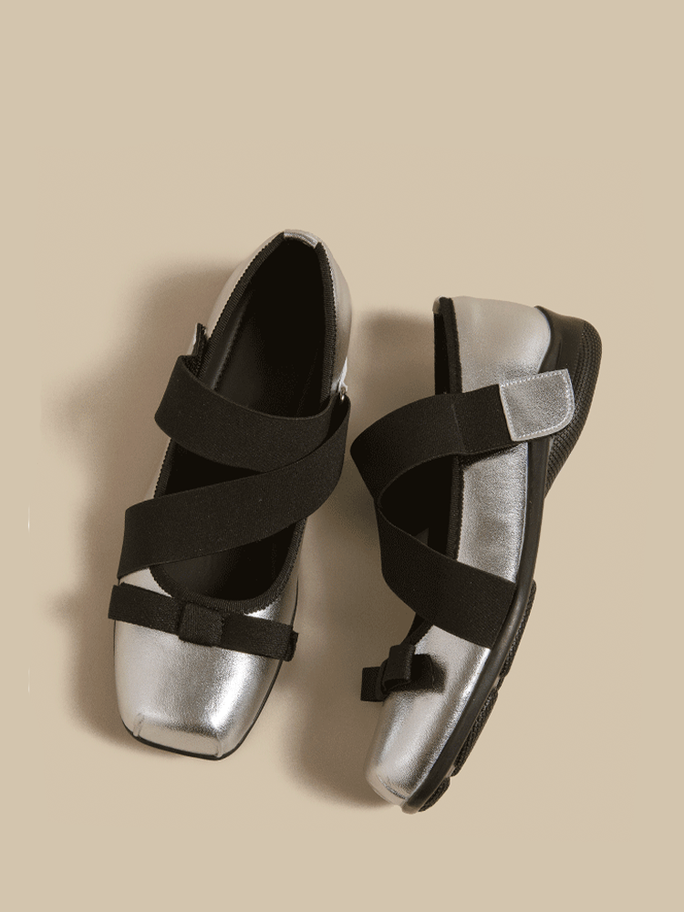 Leather Square Toe Cross-Strap Mary Jane Shoes