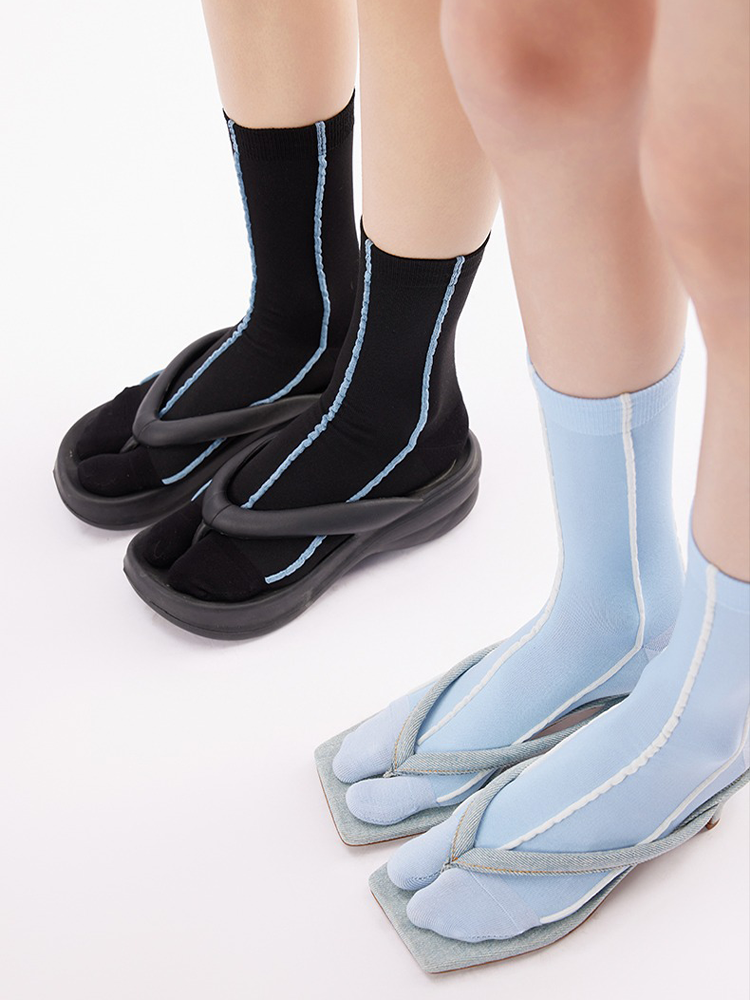 Tabi Striped Split Toe Stack Crew Socks