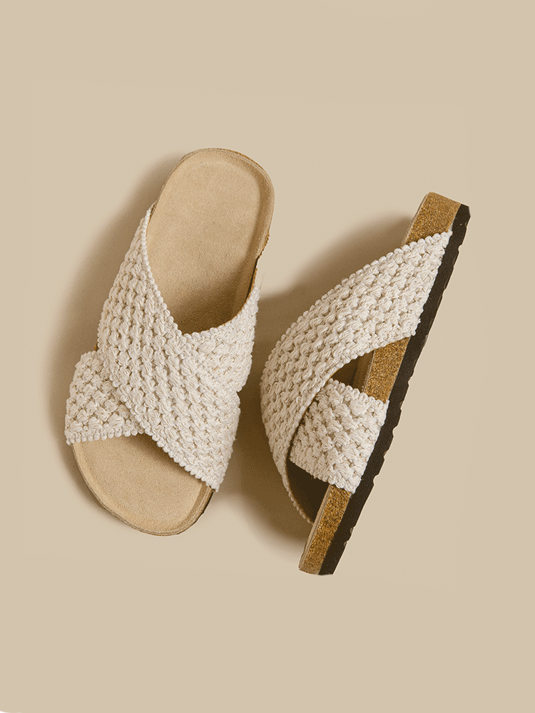 Pineapple Weave Cross-Strap Birken Sandals