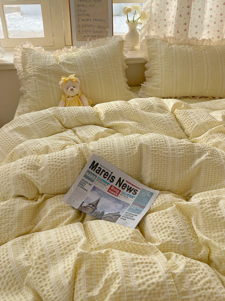 Ultra Soft Washed Cotton-Like Bedding Set Princess Lace Fitted Sheet