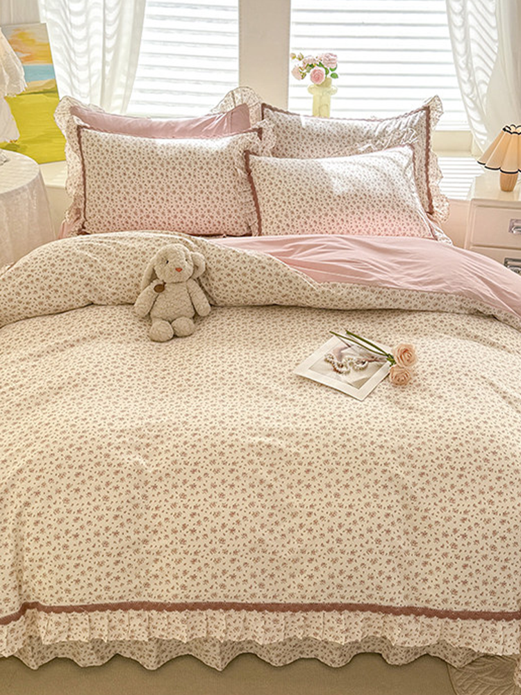 Princess Ruffle Cotton Bedding Set Flat Sheet