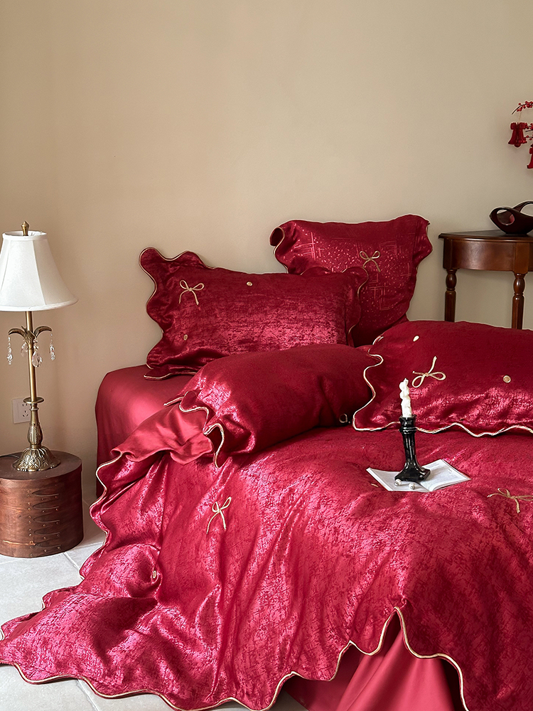 French Romantic Jacquard Embroidered Long Staple Cotton Bedding Set Flat Sheet