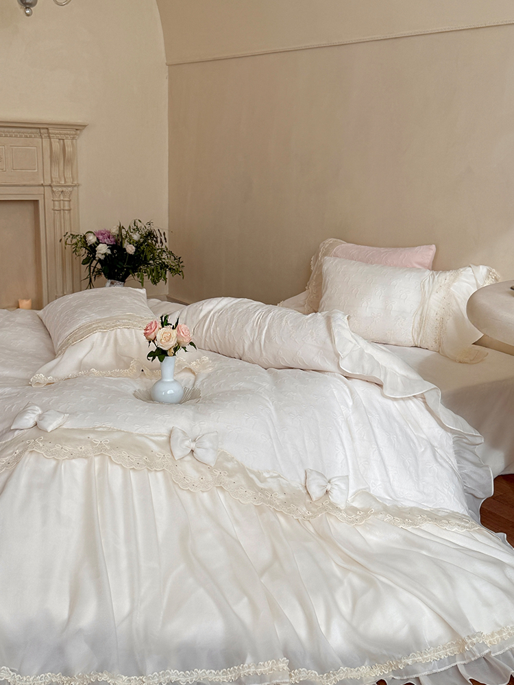 French Romantic Plush Ultra Soft Plush Fleece Bedding Set Lace Flat Sheet