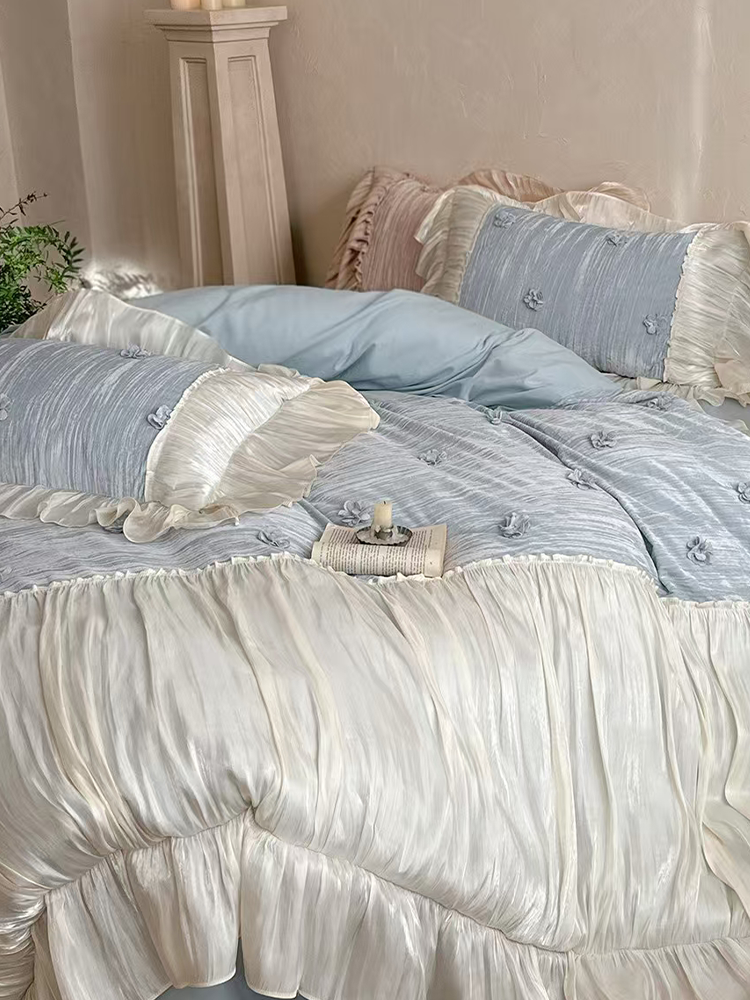 French Romantic Cotton Flannel Long Staple Cotton Bedding Set Jacquard Thick Flat Sheet