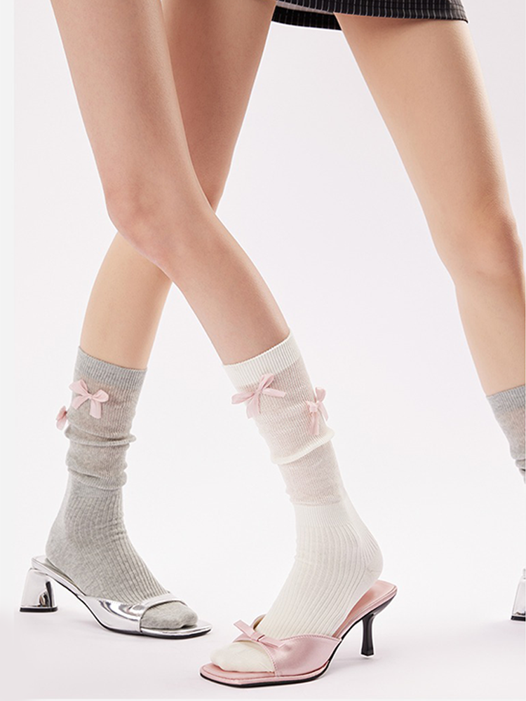 Bow Ruffle Long Socks Balletcore Sweet Style