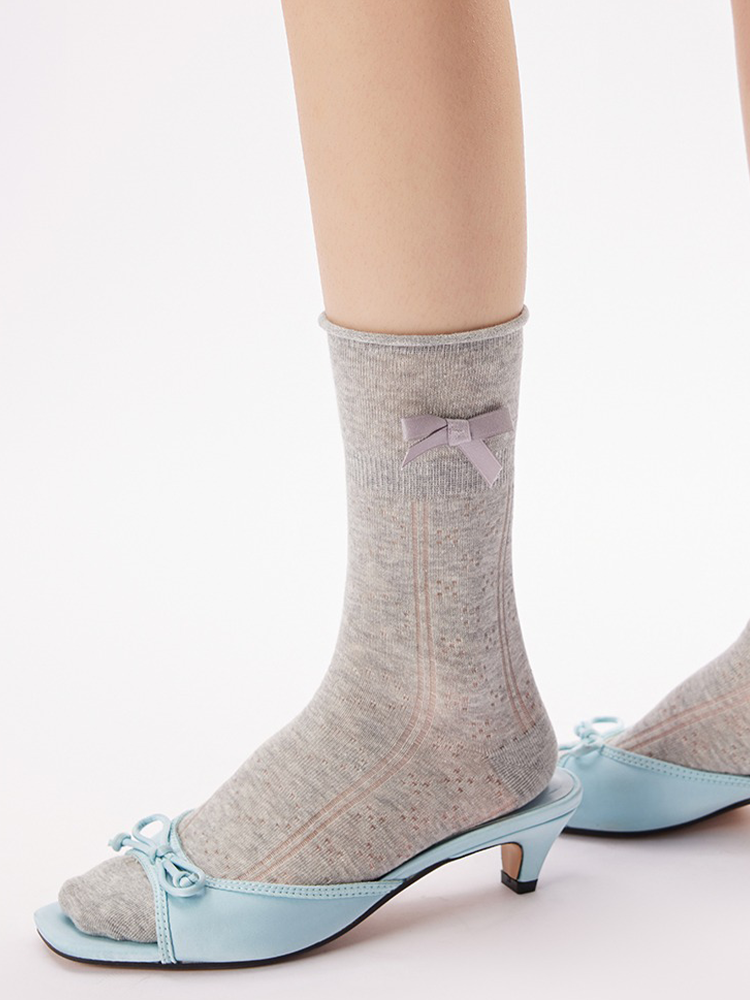Lace Floral Bow Bubble Crew Socks