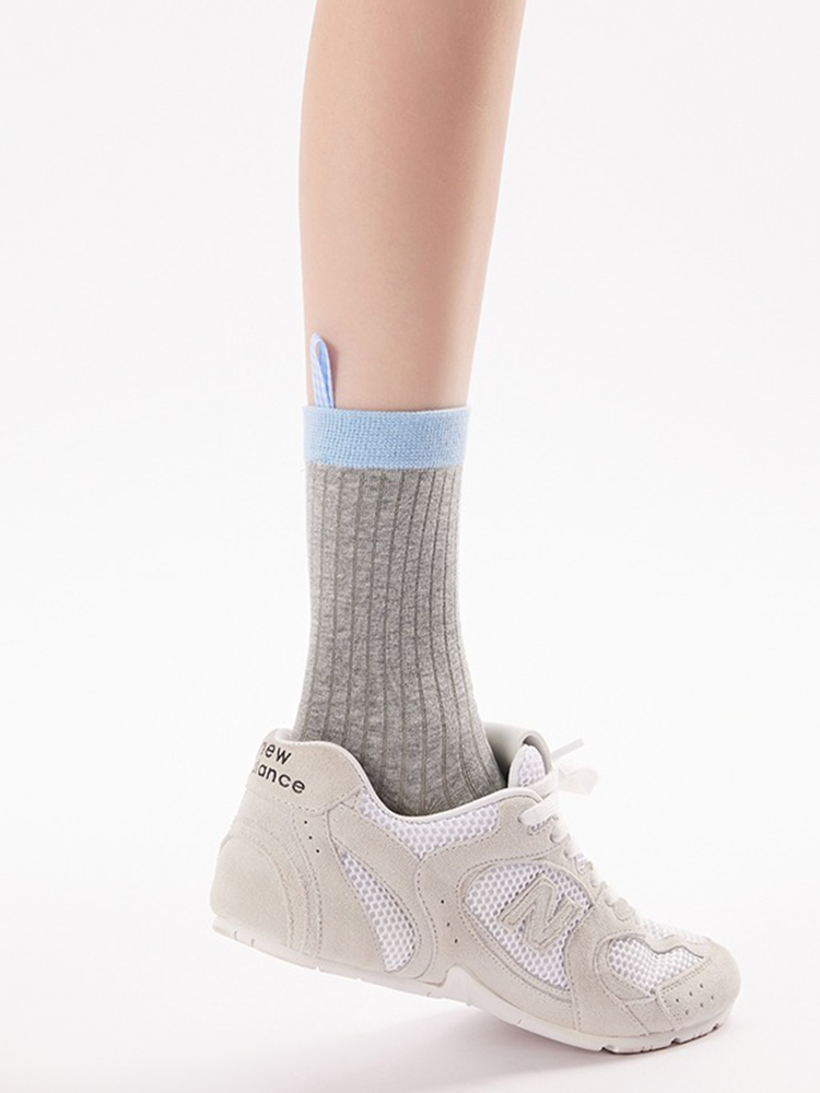 Contrast Label Cotton Crew Socks
