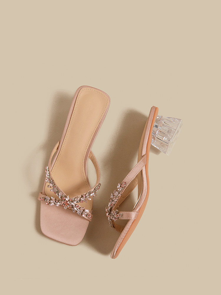 Crystal Heel Mule Sandals