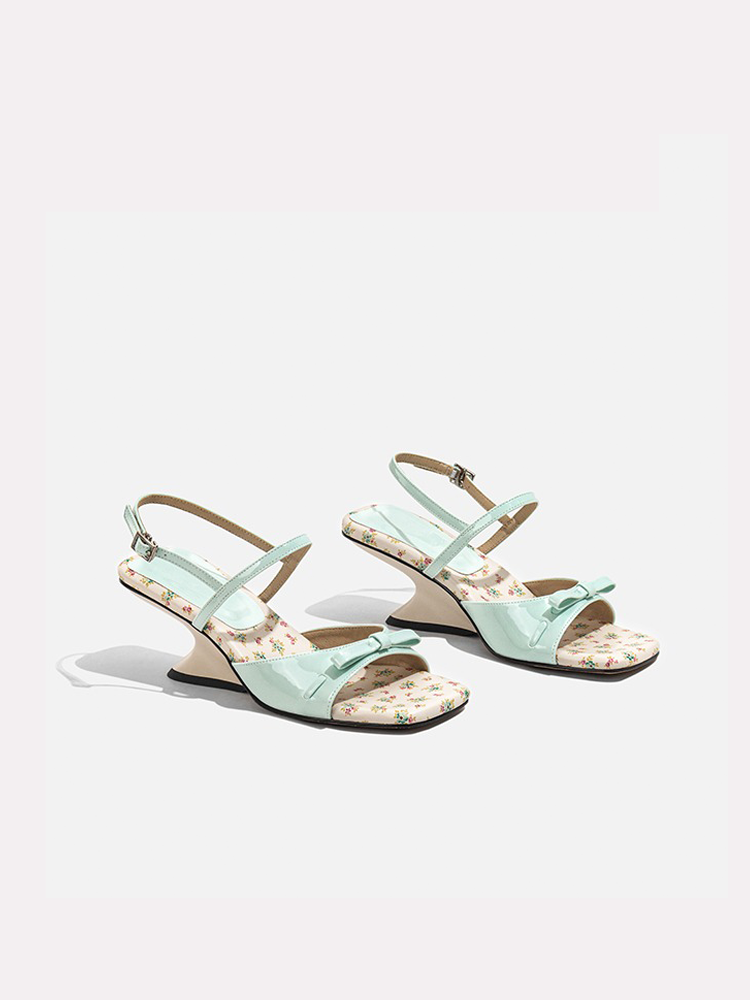 Floral Wedge Sandals with Bow & Block Heel
