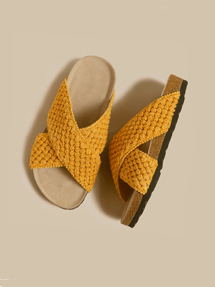 Pineapple Weave Cross-Strap Birken Sandals