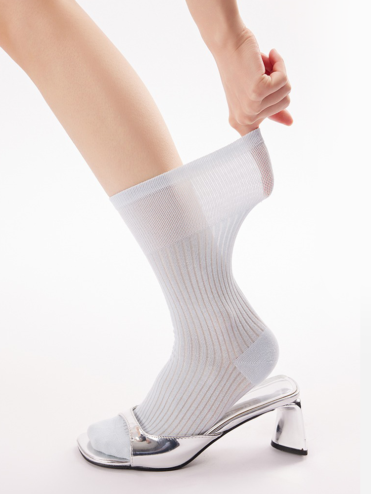 Mesh Ribbed Crew Socks