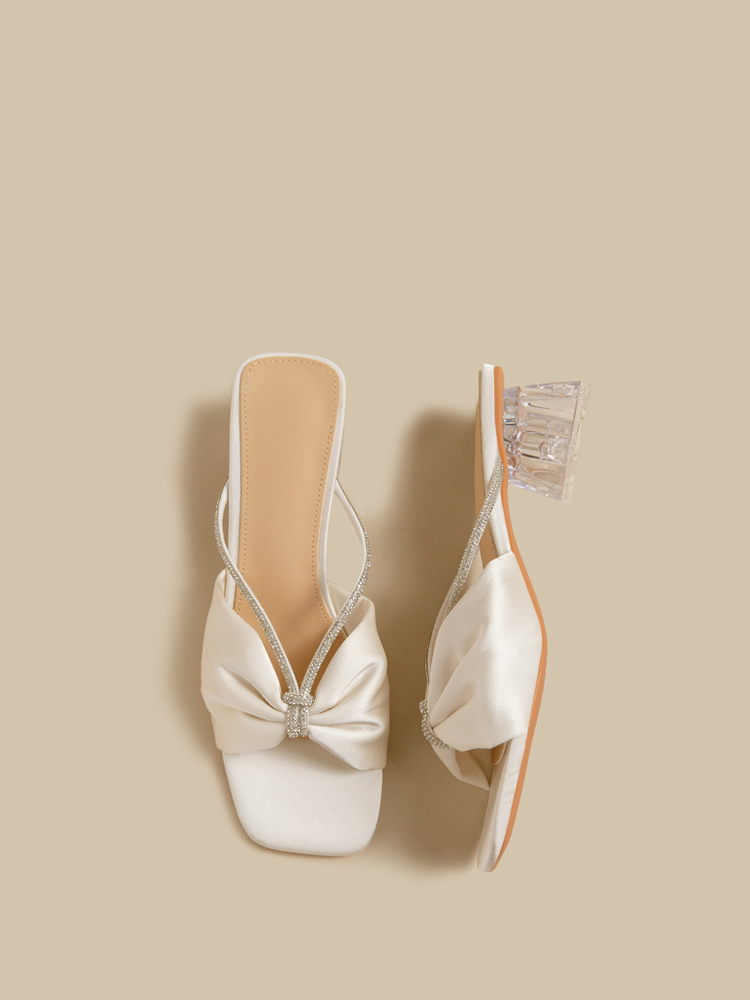 Square Toe Crystal Heel Mule Sandals