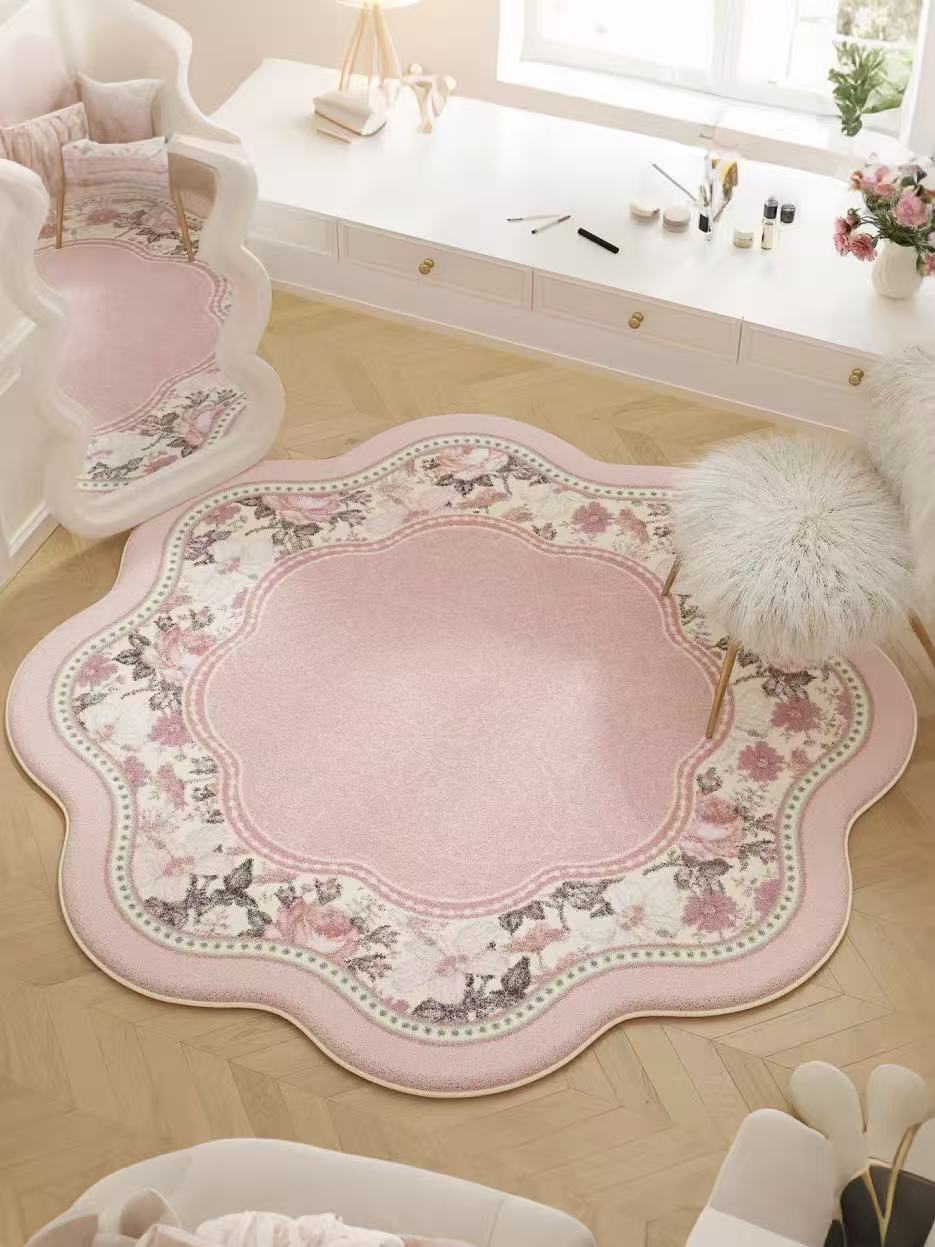 Luxury Pink Floral Accent Rugs Non Slip for Bedroom