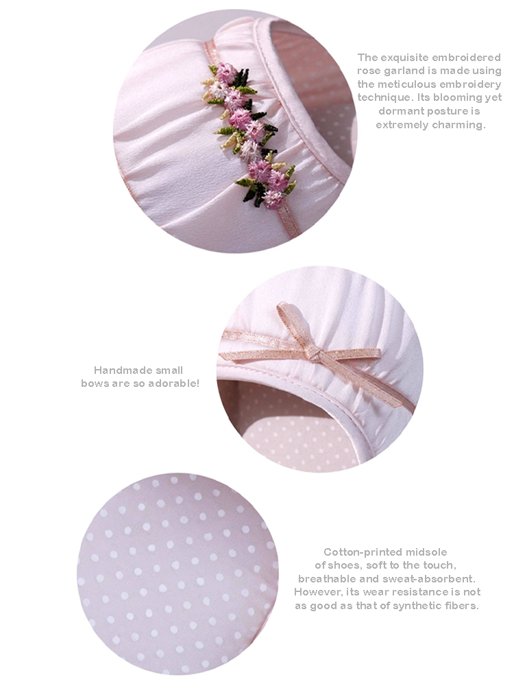 French Embroidered Bow Closed-Toe House Slippers Breathable Non Slip Quiet