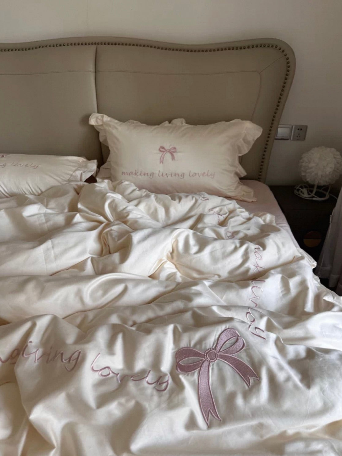 Sweet Bow Lace Cotton Bedding Set Princess Fitted Sheet