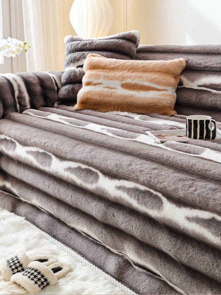 Winter Thickened Faux Rabbit Fur Sofa Cover Non Slip Non Shedding