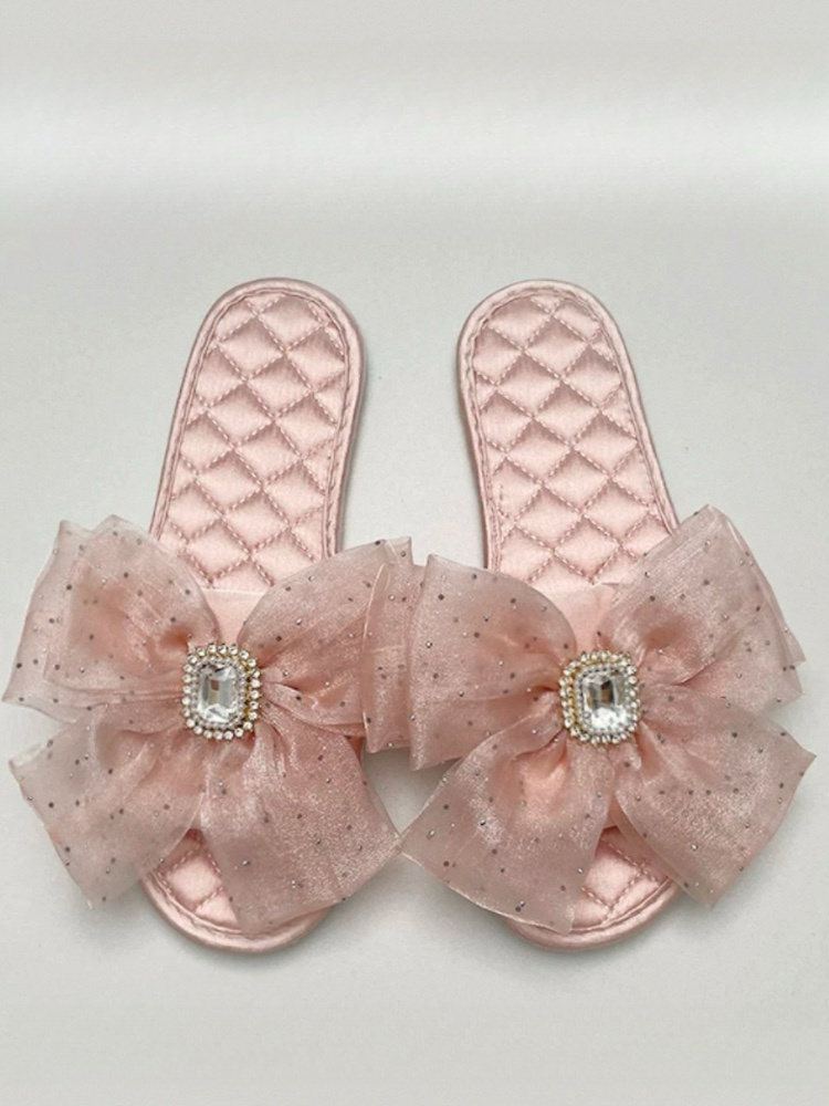 Champagne Pink Fairy Satin Slippers Non Slip Soft Indoor