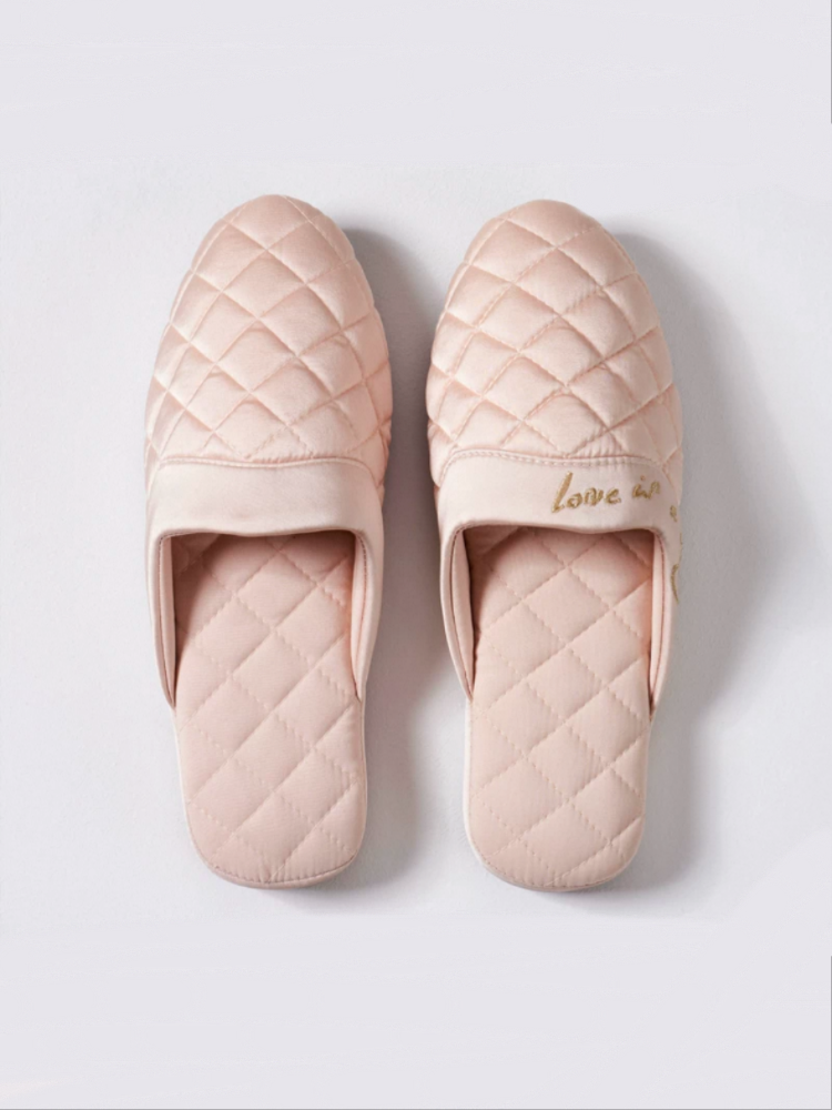 Satin Embroidered Closed-Toe House Slippers Soft Sole Non Slip Warm