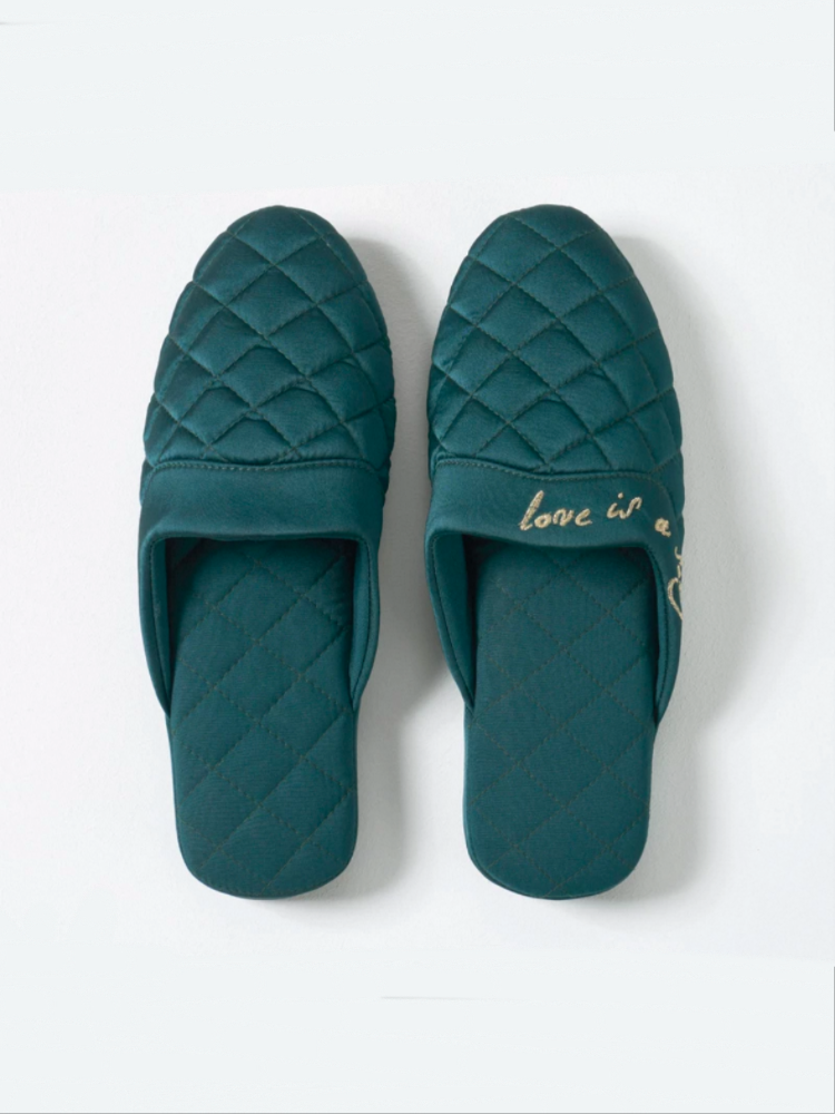 Satin Embroidered Closed-Toe House Slippers Soft Sole Non Slip Warm