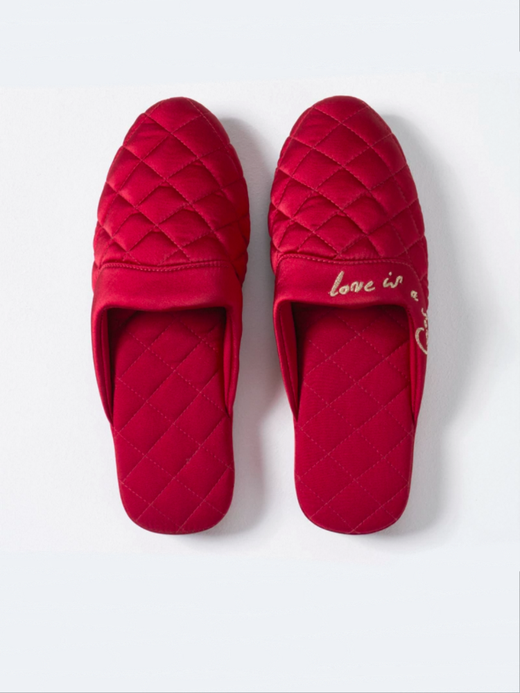 Satin Embroidered Closed-Toe House Slippers Soft Sole Non Slip Warm