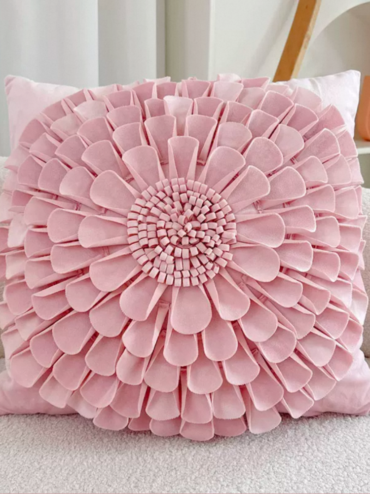 French Pink Velvet Decorative Pillow Cute Accent Cushion