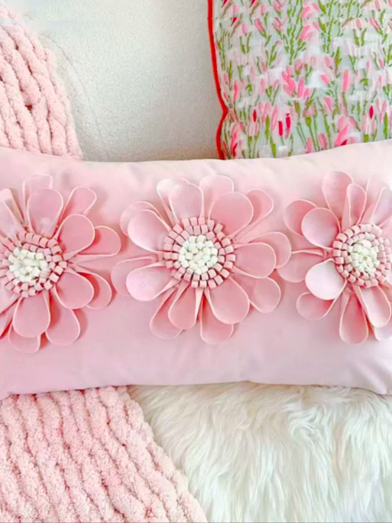 French Pink Velvet Decorative Pillow Cute Accent Cushion