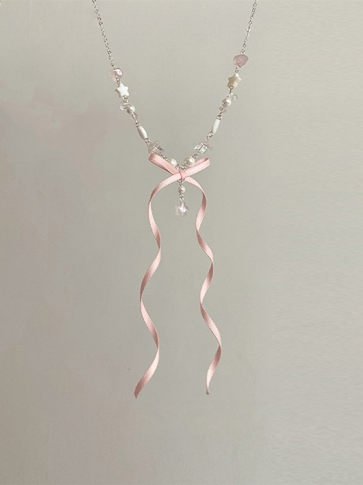 Bow & Star Beaded Pendant Necklace