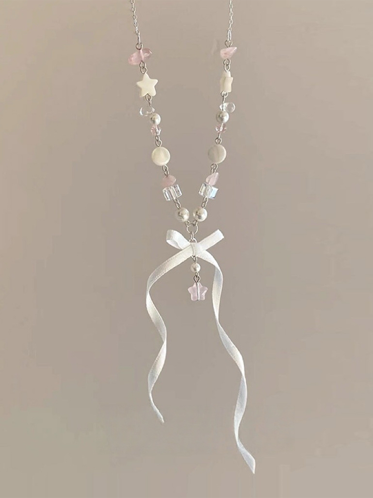 Bow & Star Beaded Pendant Necklace