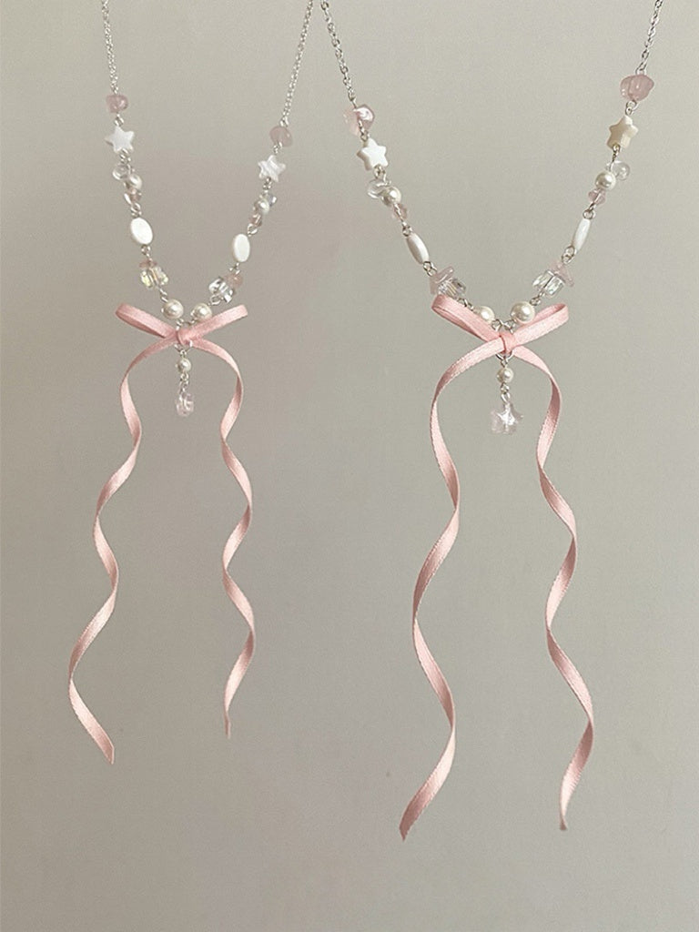 Bow & Star Beaded Pendant Necklace