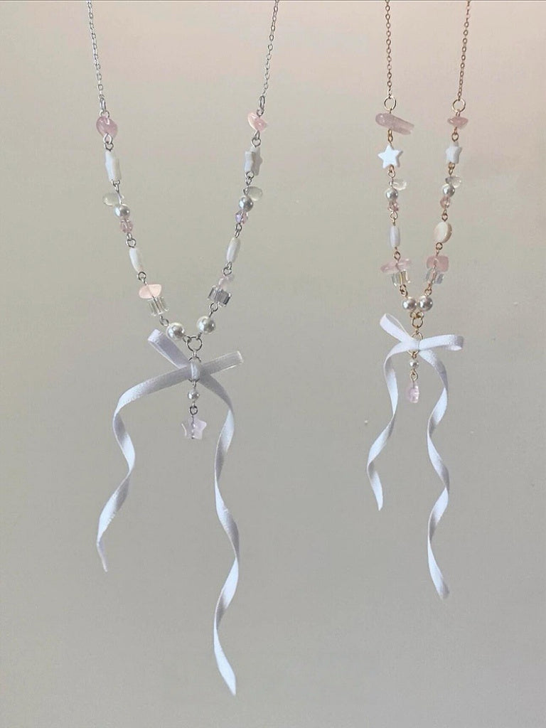Bow & Star Beaded Pendant Necklace