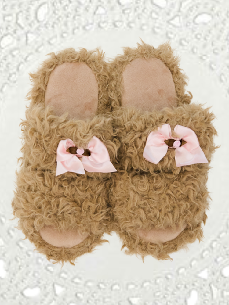 Cute Bear Faux Shearling House Slippers
