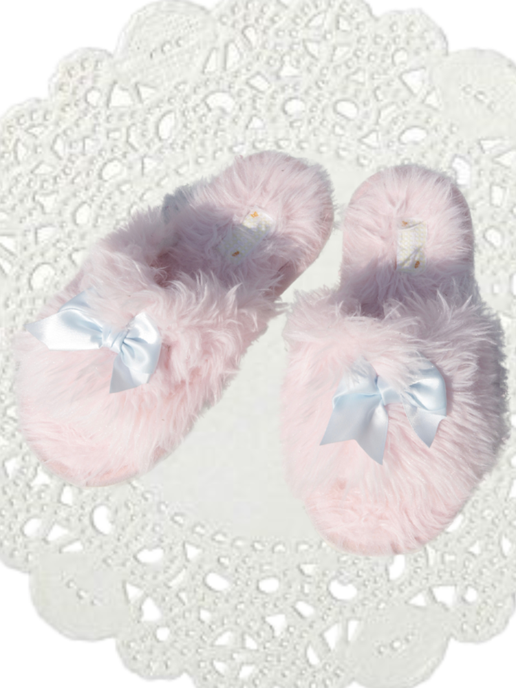 Cute Bow Plush House Slippers Fall Winter Indoor