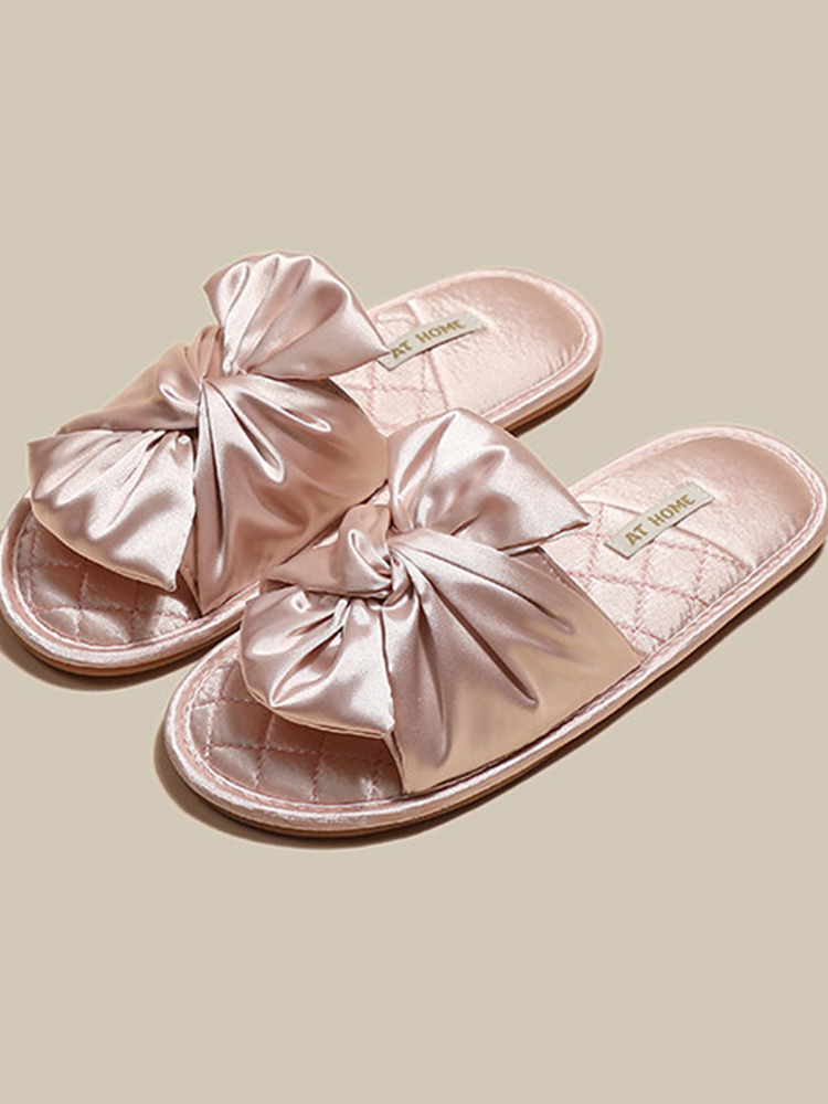 Luxury Bow House Slippers Soft Sole Non Slip Odor Resistant Quiet