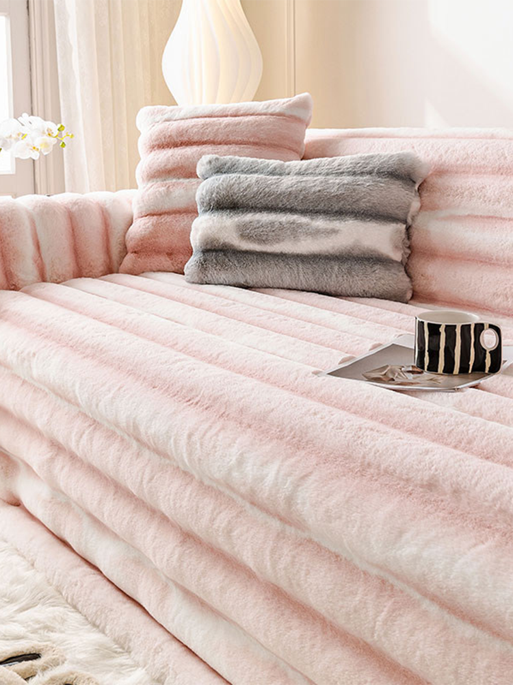 Winter Thickened Faux Rabbit Fur Sofa Cover Non Slip Non Shedding