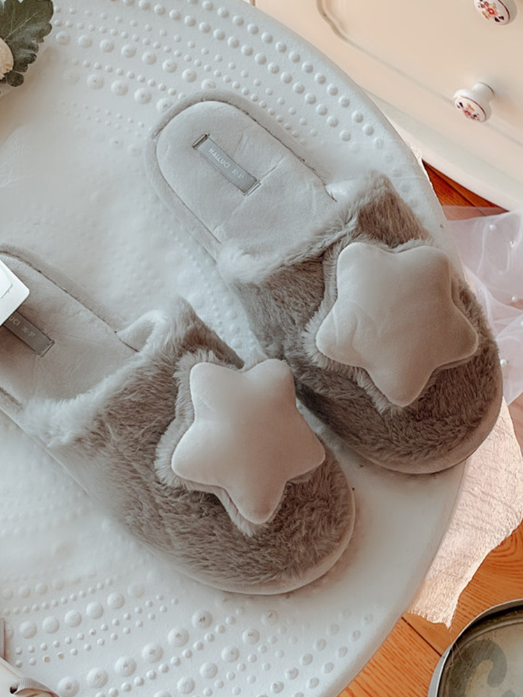 Vintage Closed-Toe Plush House Slippers Thick Sole Non Slip Fall Winter