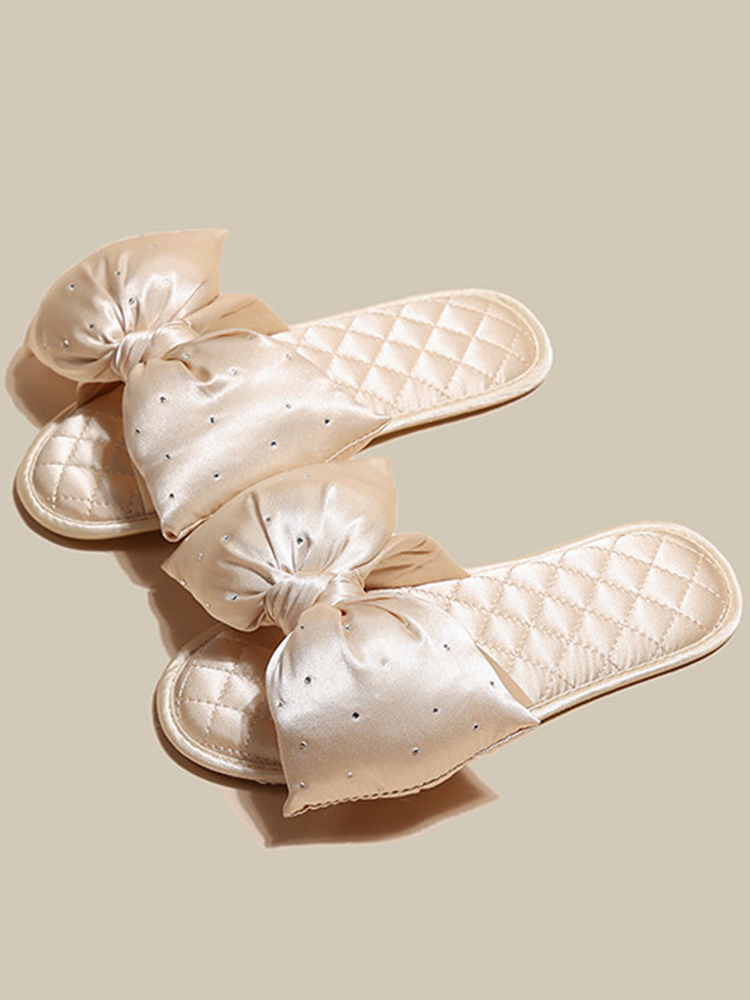 Cute Satin Bow House Slippers Soft Sole Non Slip Indoor