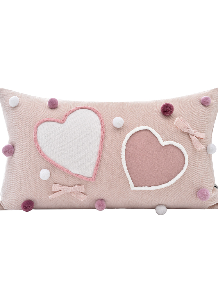 Pink Heart Lumbar Pillow Cute Accent for Sofa